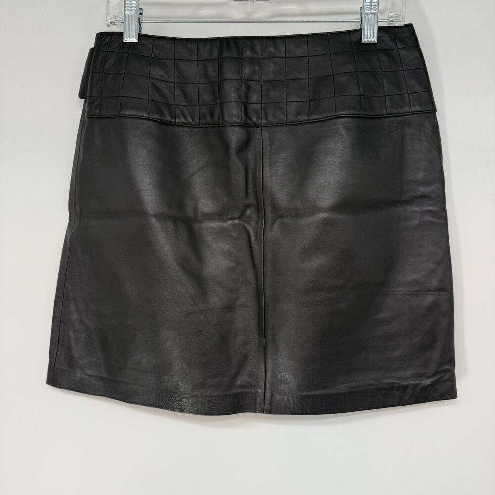 Vakko Lamb Leather Mini Skirt Size 6 Black Quilted Buckle Side Zip Straight Y2k